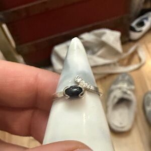 Black Agate Sterling Silver Ring Size 6